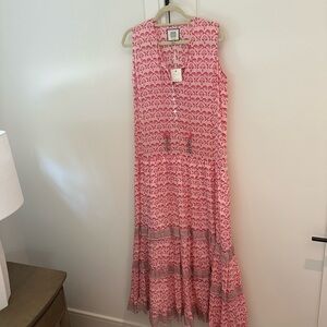 Pink and White Sleeveless Maxi Dress